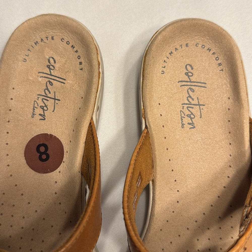 EUC Clarks Leisa Emily Tan Leather Comfort Sandals. Size 8 - Picture 3 of 8
